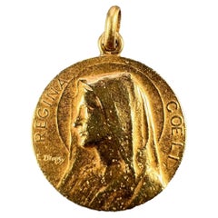 Vintage French Dropsy 18k Yellow Gold Virgin Mary Charm Pendant