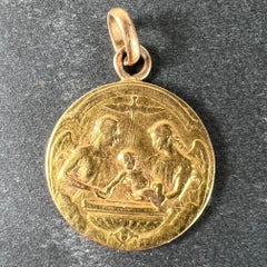 Pendentif médaille religieuse en or jaune 18 carats ange de baptême colombe française