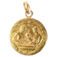 Pendentif médaille religieuse en or jaune 18 carats ange de baptême colombe française