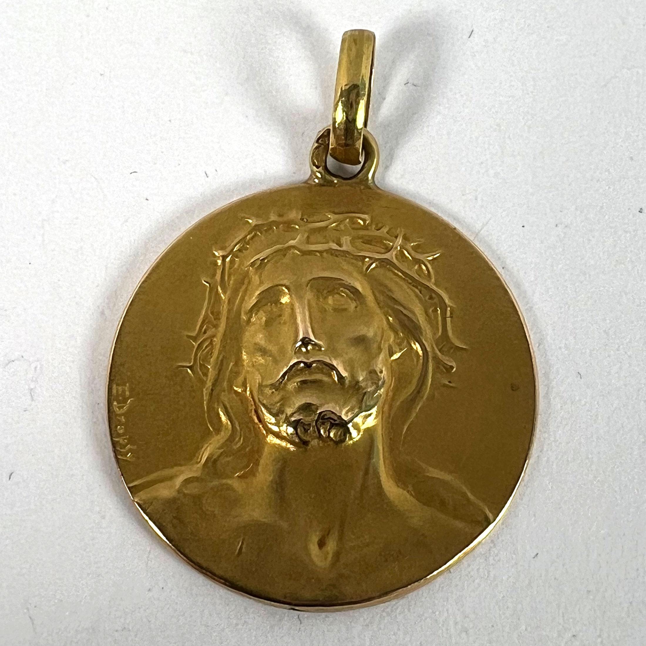 French Dropsy Jesus Christ Crown of Thorns 18K Yellow Gold Medal Pendant For Sale 7