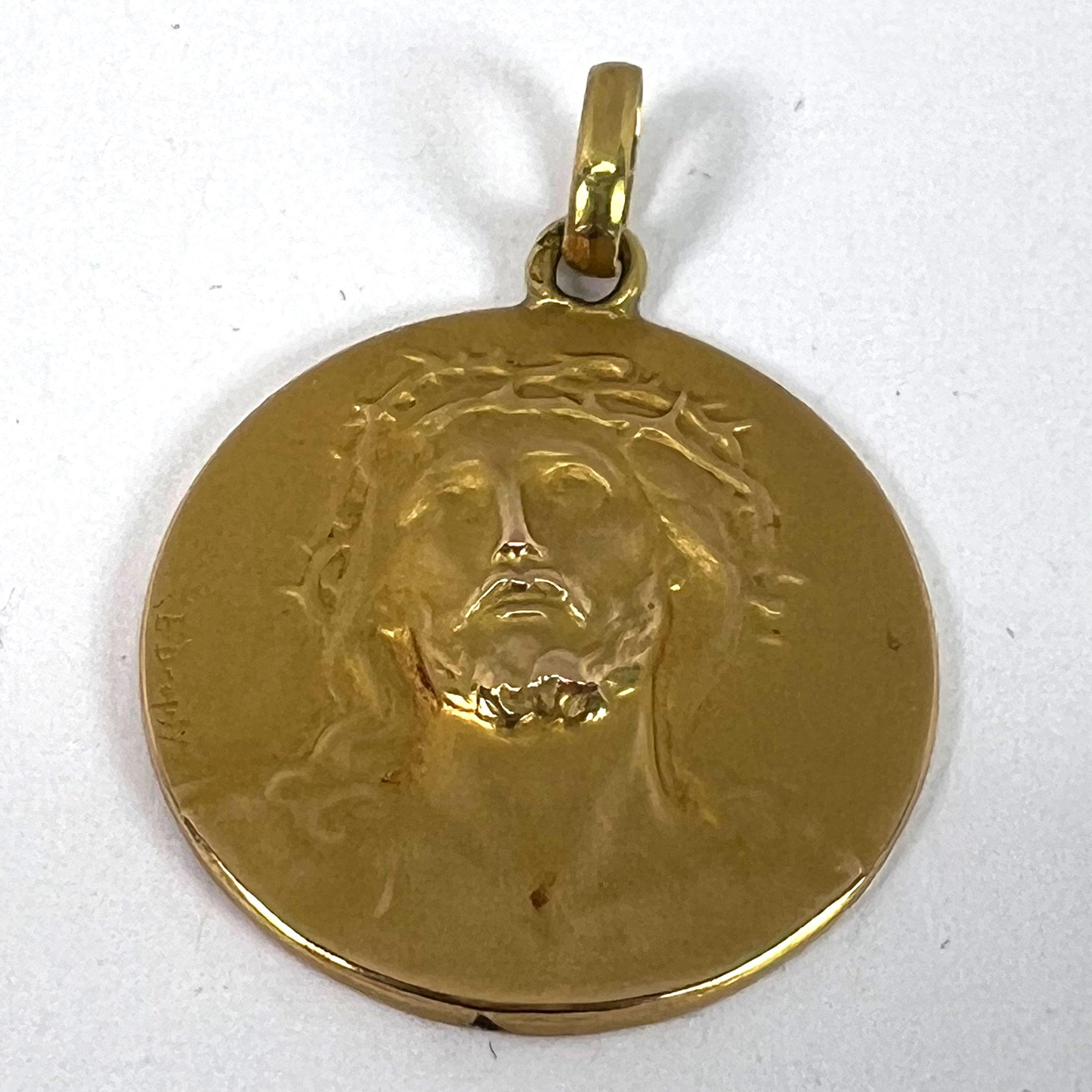 French Dropsy Jesus Christ Crown of Thorns 18K Yellow Gold Medal Pendant For Sale 8
