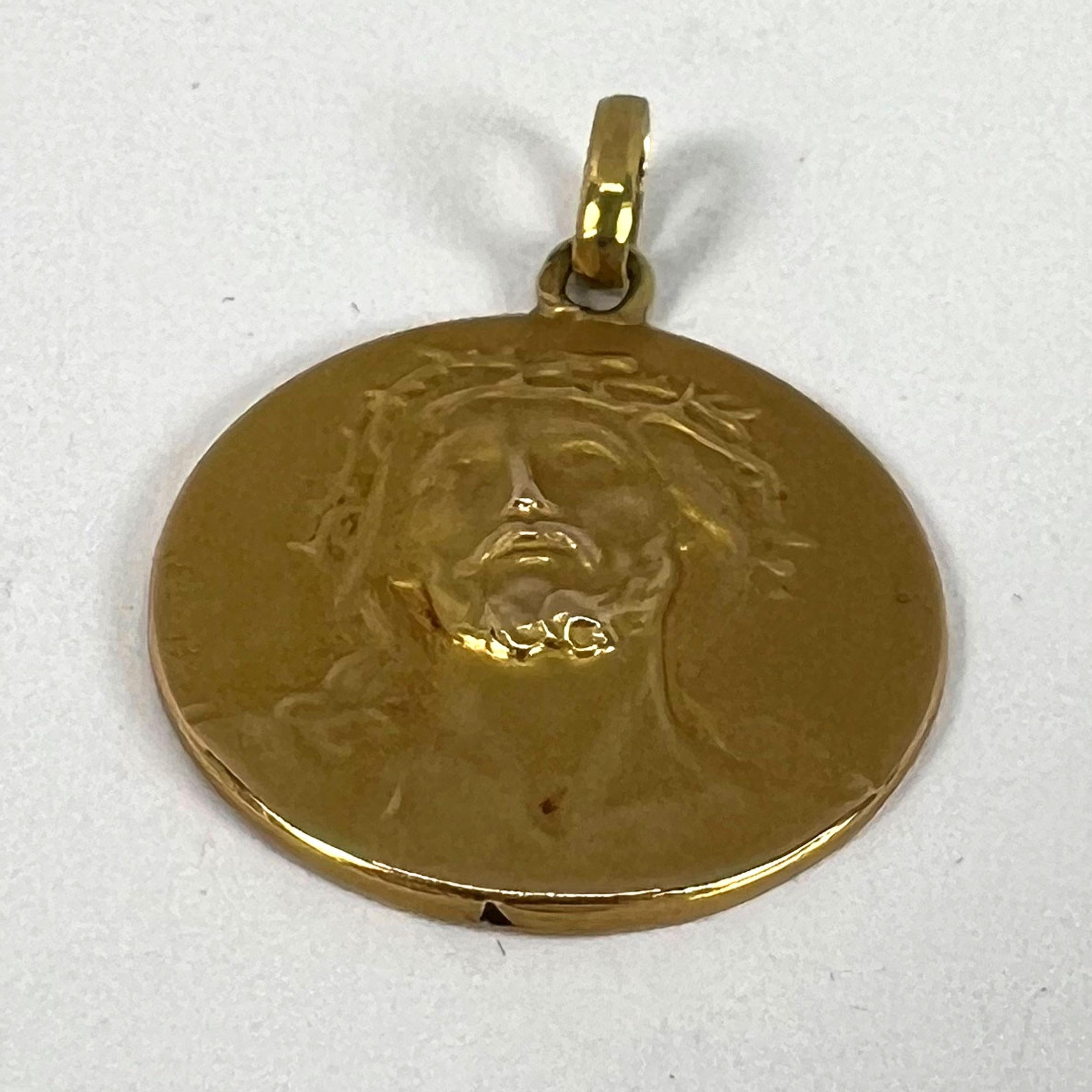 French Dropsy Jesus Christ Crown of Thorns 18K Yellow Gold Medal Pendant For Sale 9