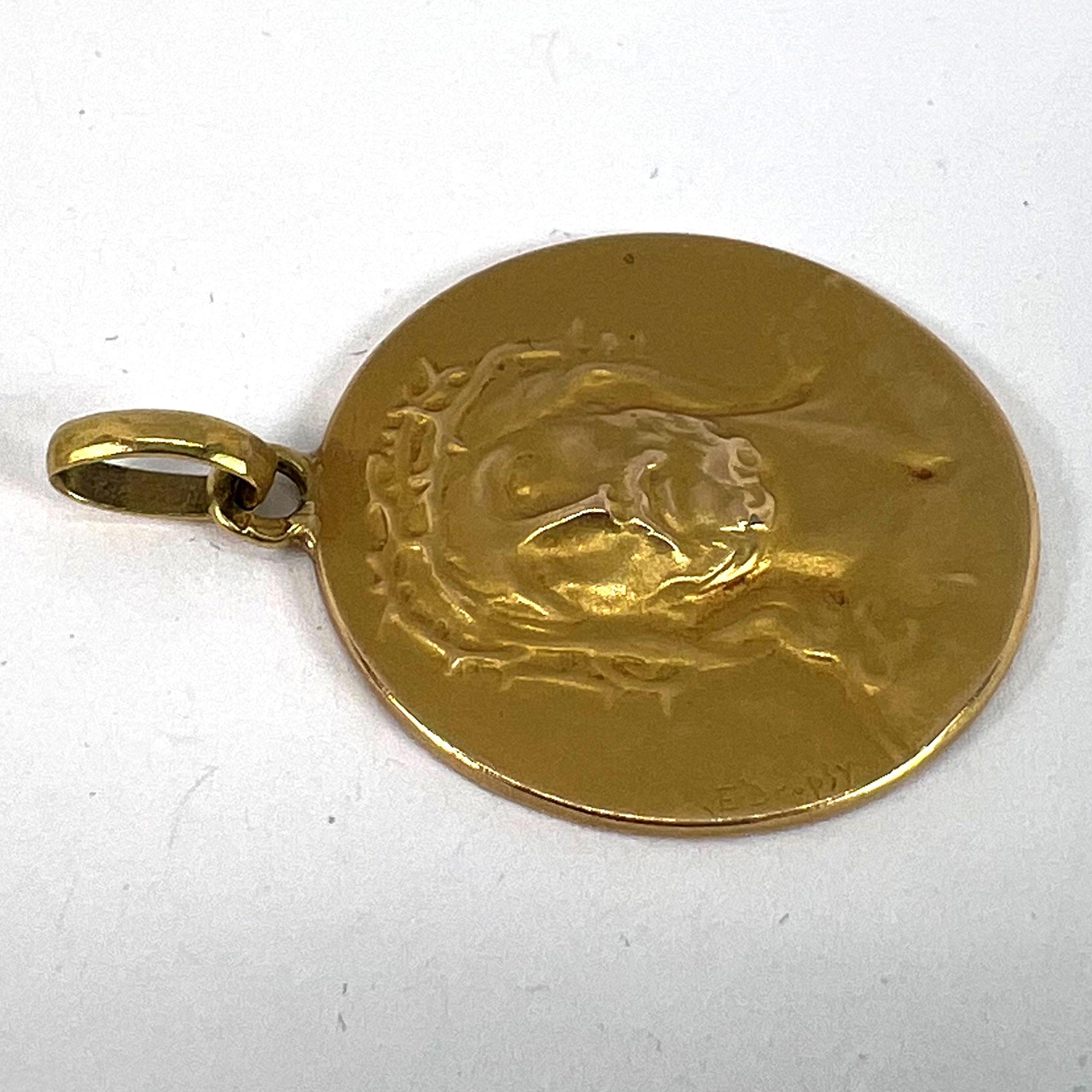 French Dropsy Jesus Christ Crown of Thorns 18K Yellow Gold Medal Pendant For Sale 10