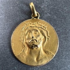 French Dropsy Jesus Christ Crown of Thorns 18K Yellow Gold Medal Pendant