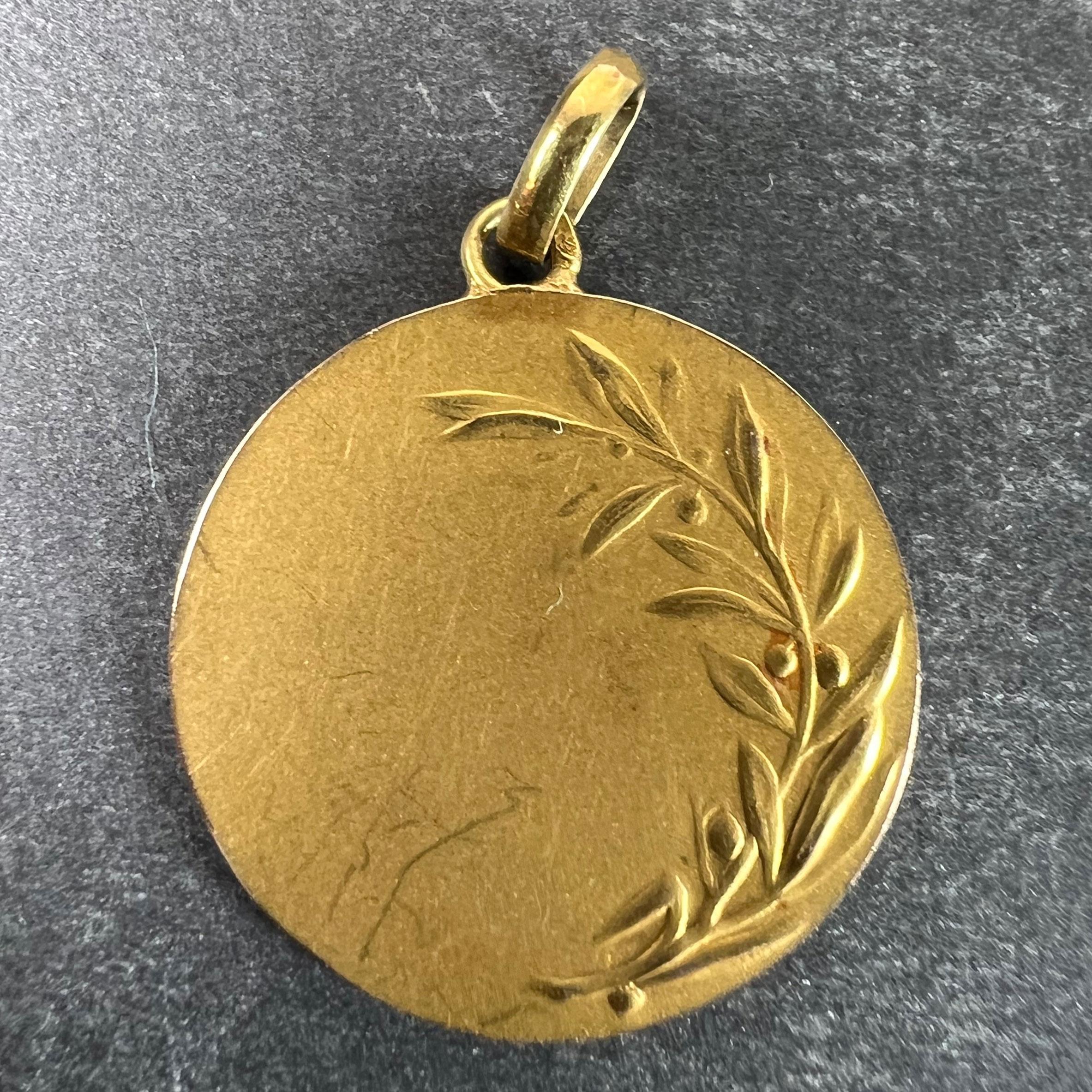 French Dropsy Jesus Christ Crown of Thorns 18K Yellow Gold Medal Pendant In Good Condition For Sale In London, GB