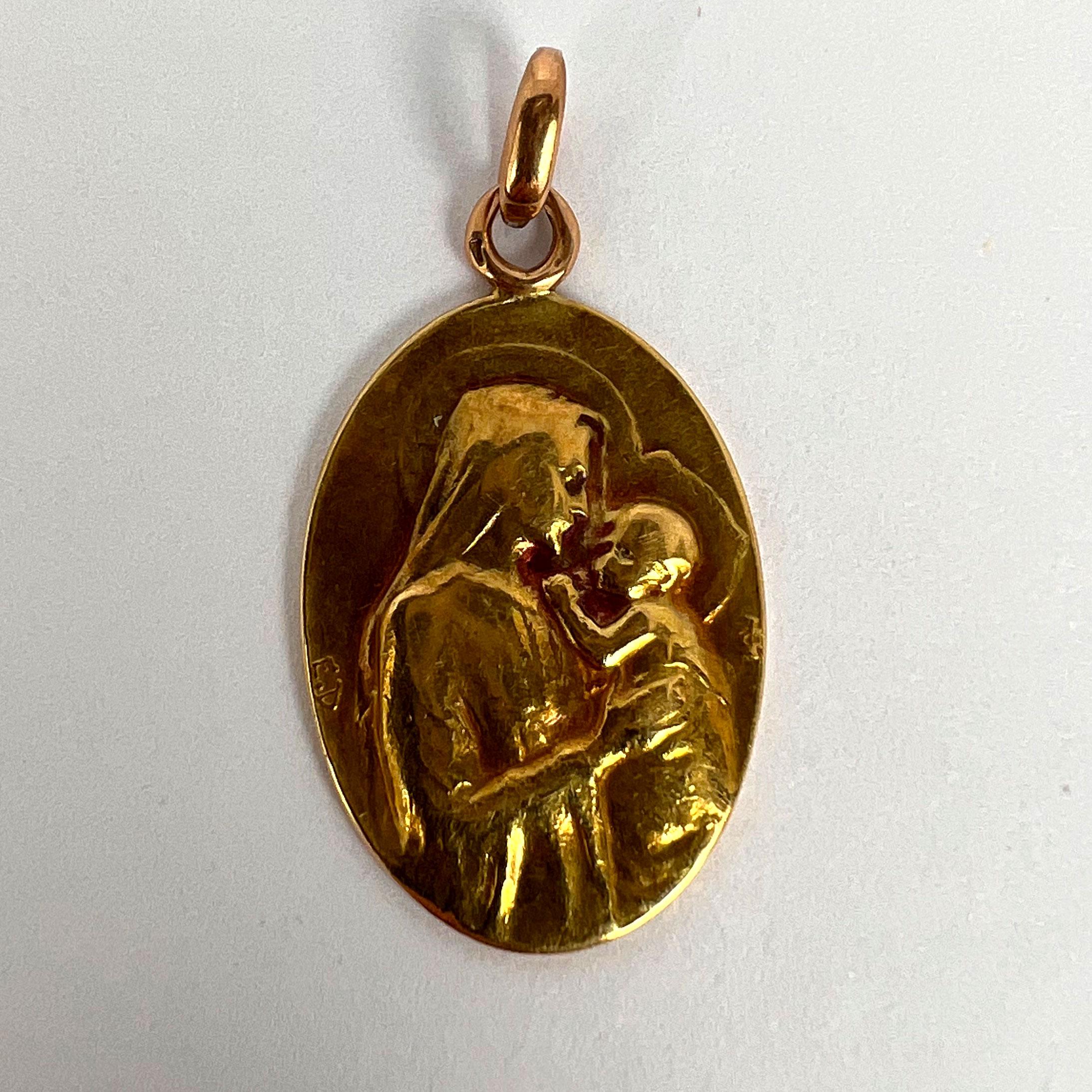 French Dropsy Madonna and Child 18k Yellow Gold Charm Pendant For Sale 6