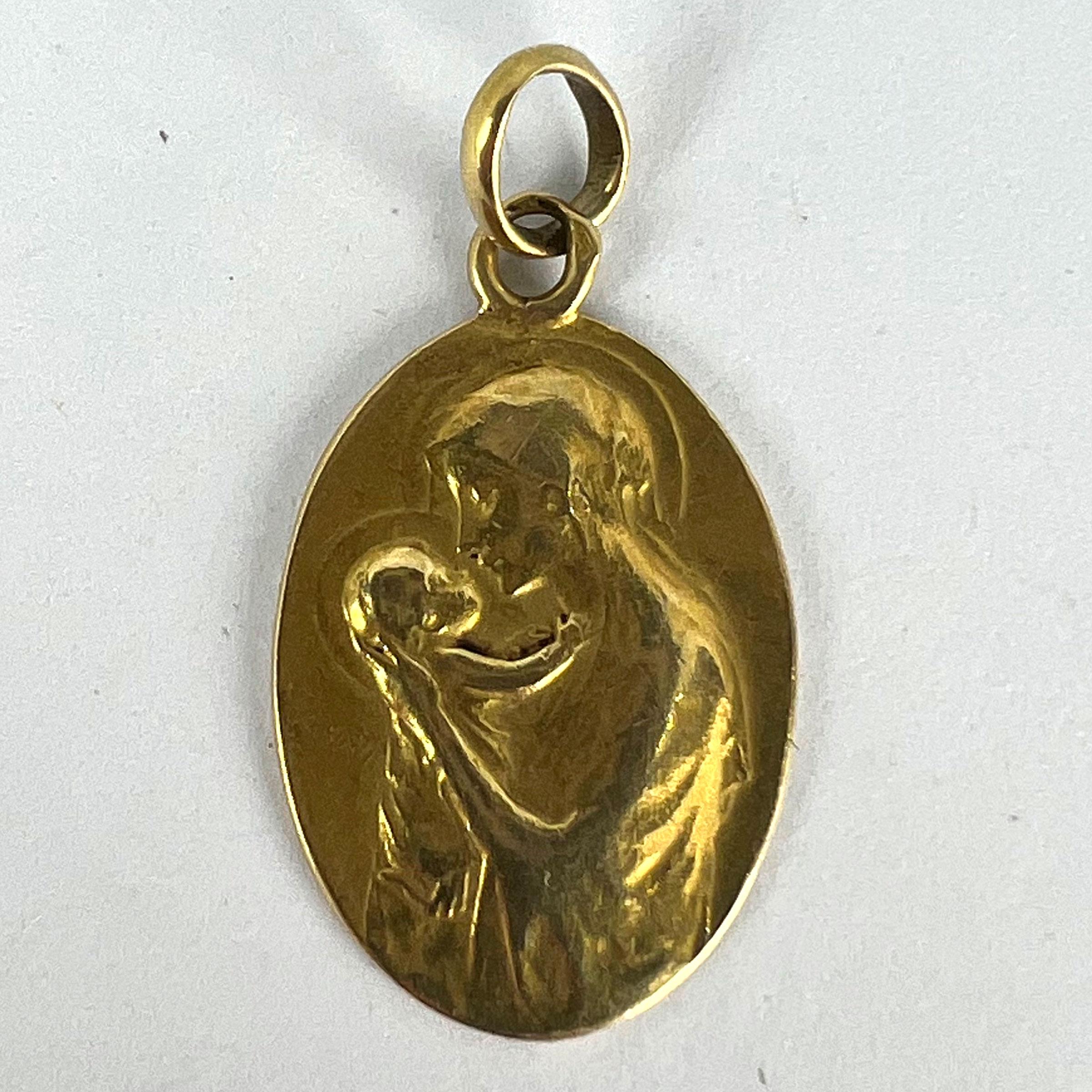 French Dropsy Madonna and Child 18K Yellow Gold Charm Pendant 7