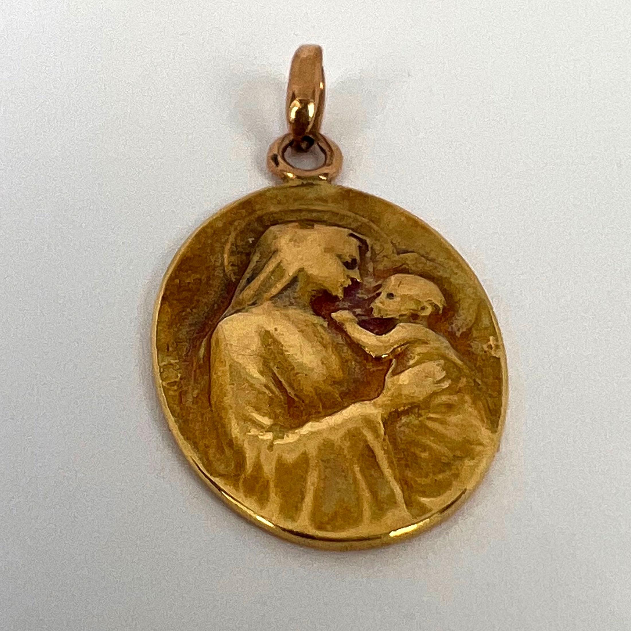 French Dropsy Madonna and Child 18k Yellow Gold Charm Pendant For Sale 8