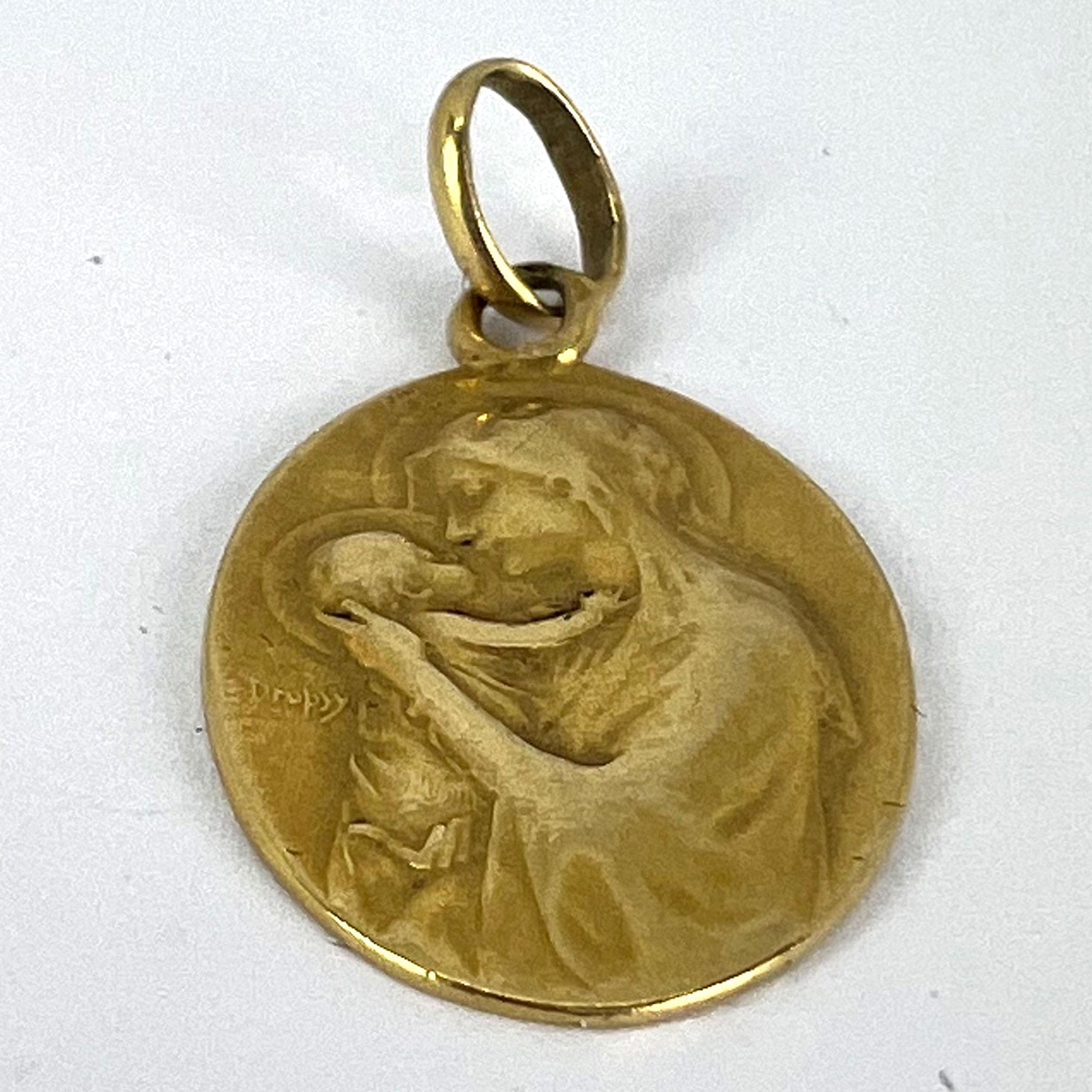 French Dropsy Madonna and Child 18K Yellow Gold Charm Pendant 9