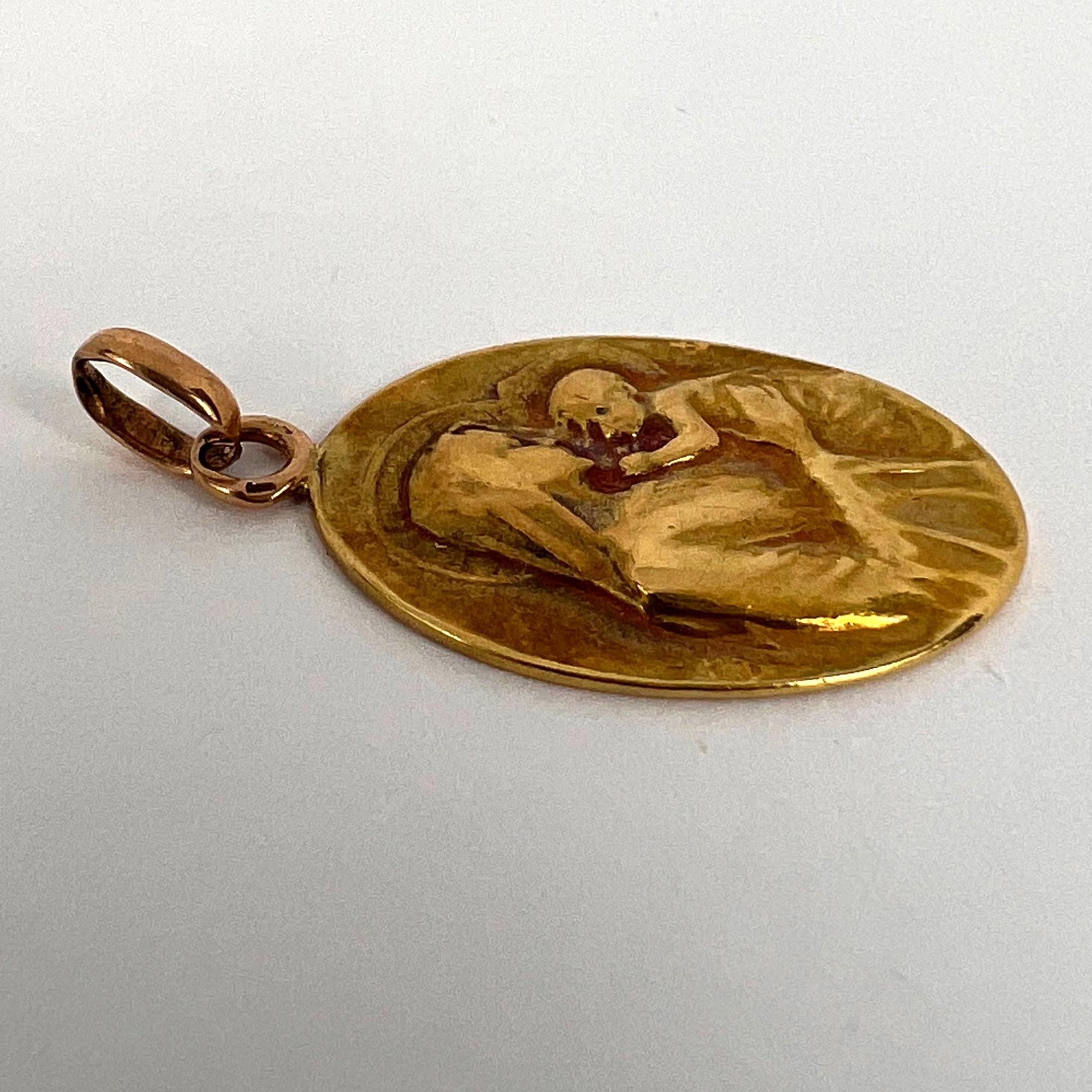 French Dropsy Madonna and Child 18k Yellow Gold Charm Pendant For Sale 9