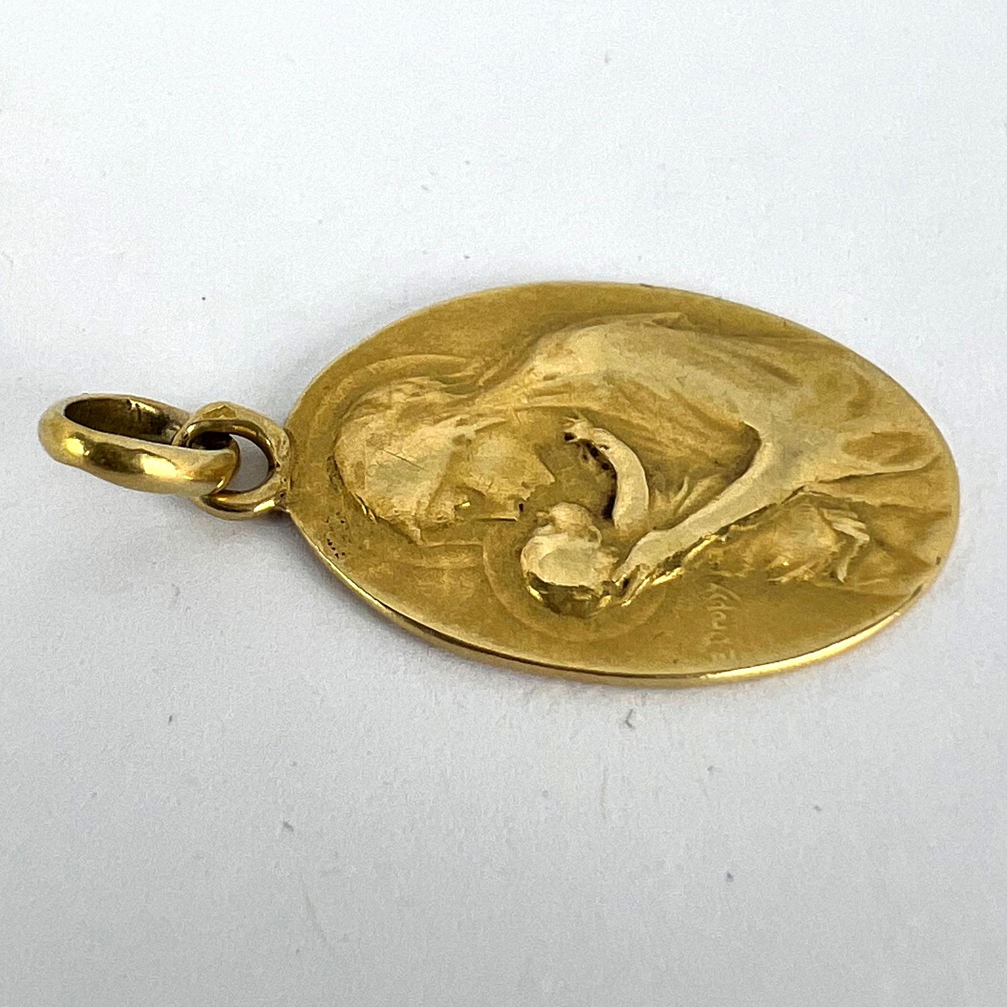 French Dropsy Madonna and Child 18K Yellow Gold Charm Pendant 10