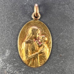 French Dropsy Madonna and Child 18k Yellow Gold Charm Pendant