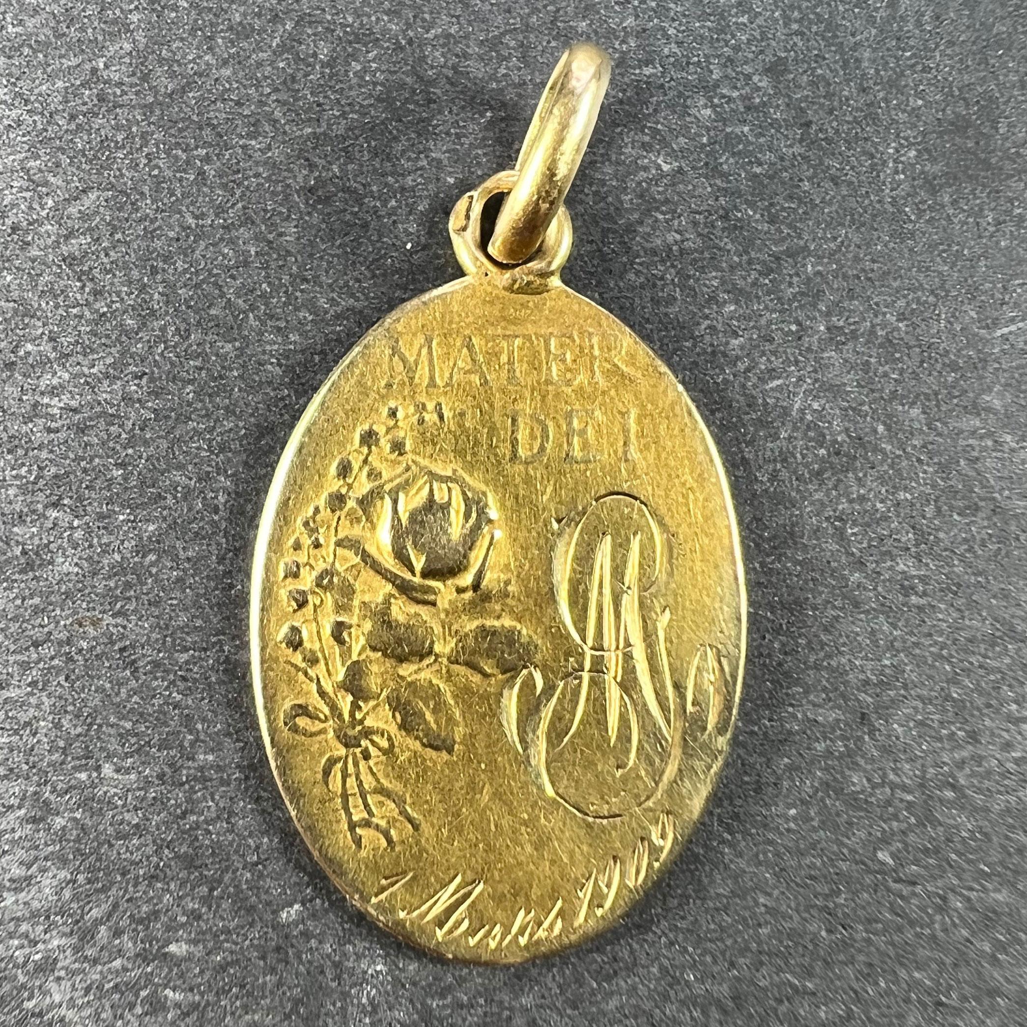 French Dropsy Madonna and Child 18K Yellow Gold Charm Pendant In Good Condition In London, GB