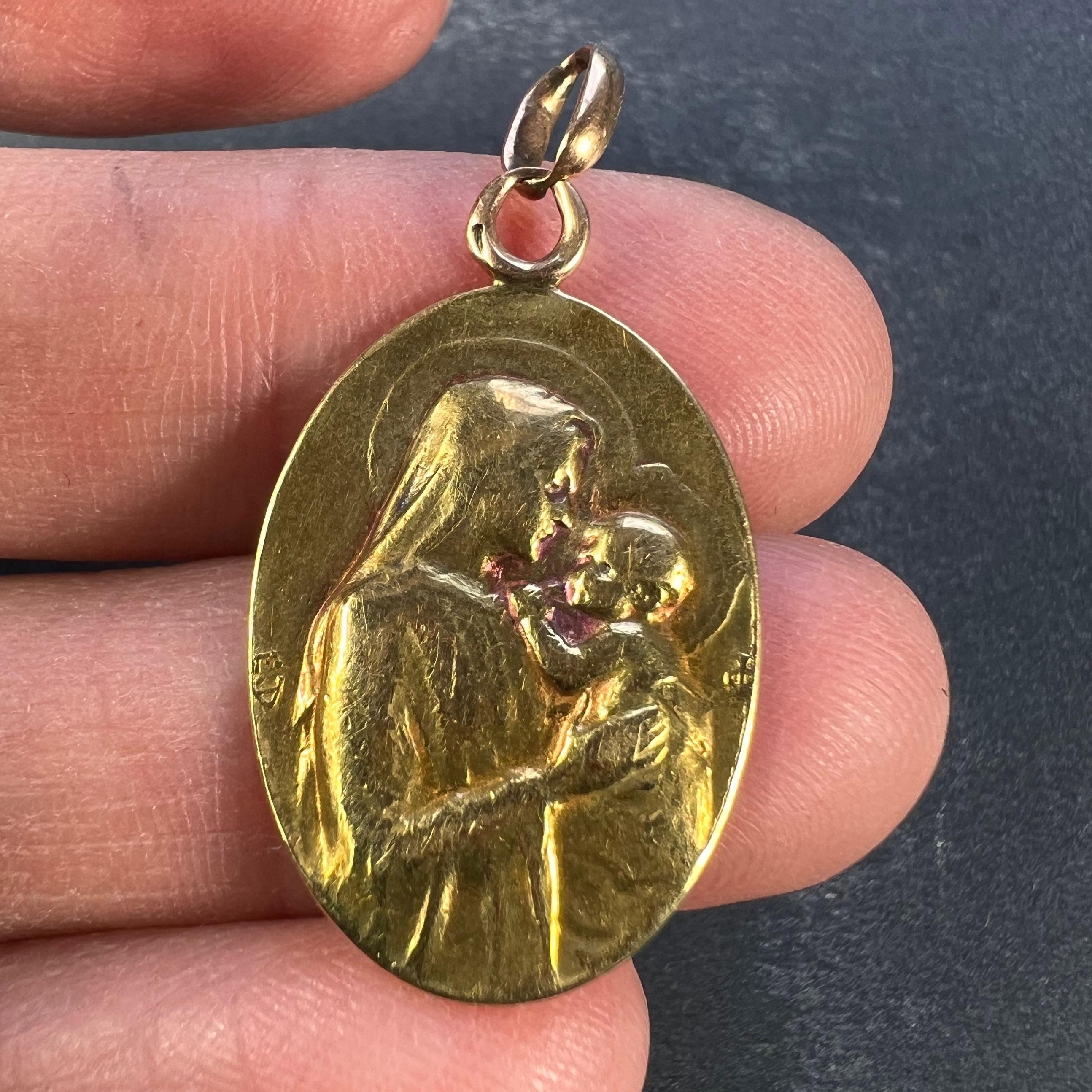 Women's French Dropsy Madonna and Child 18k Yellow Gold Charm Pendant For Sale