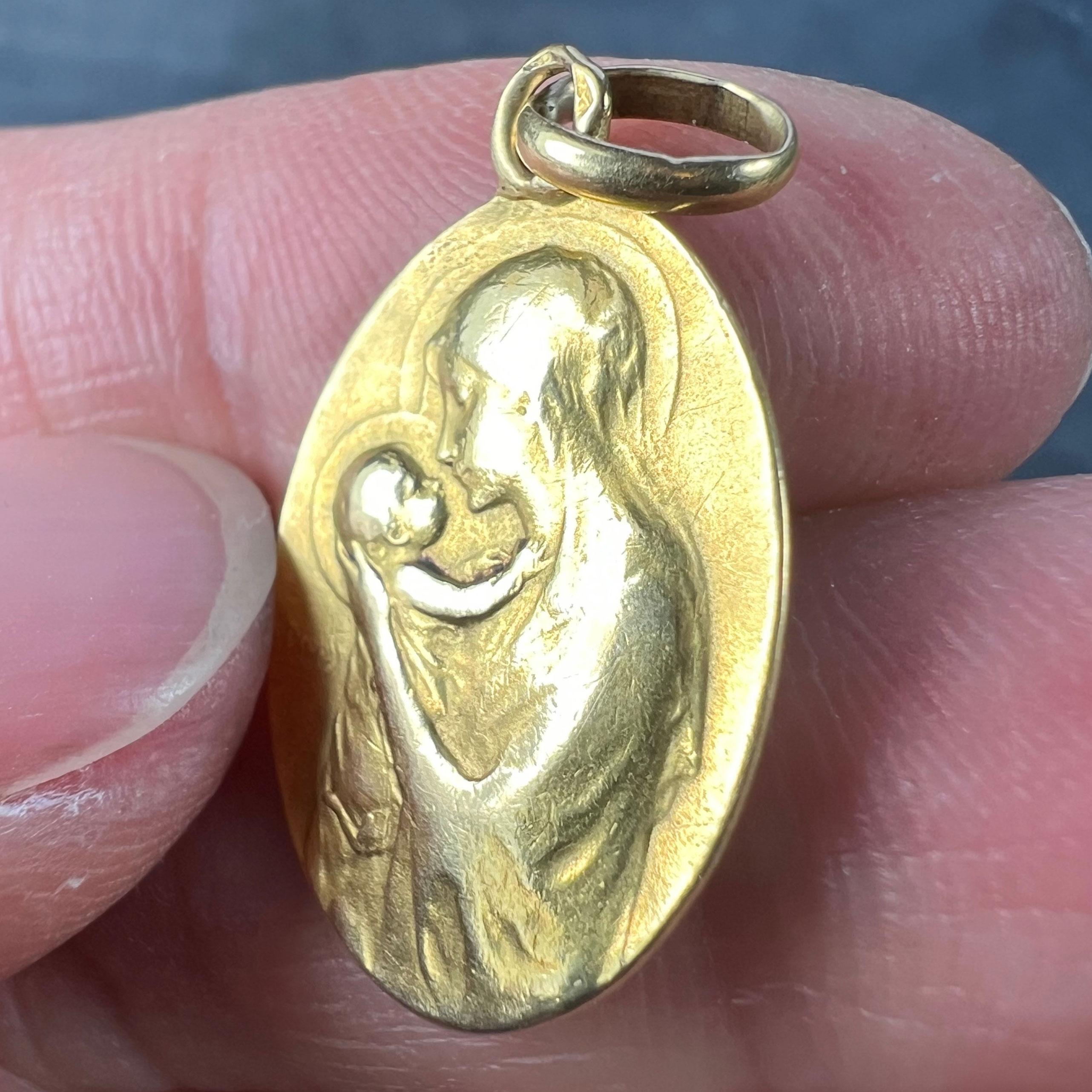 French Dropsy Madonna and Child 18K Yellow Gold Charm Pendant 2