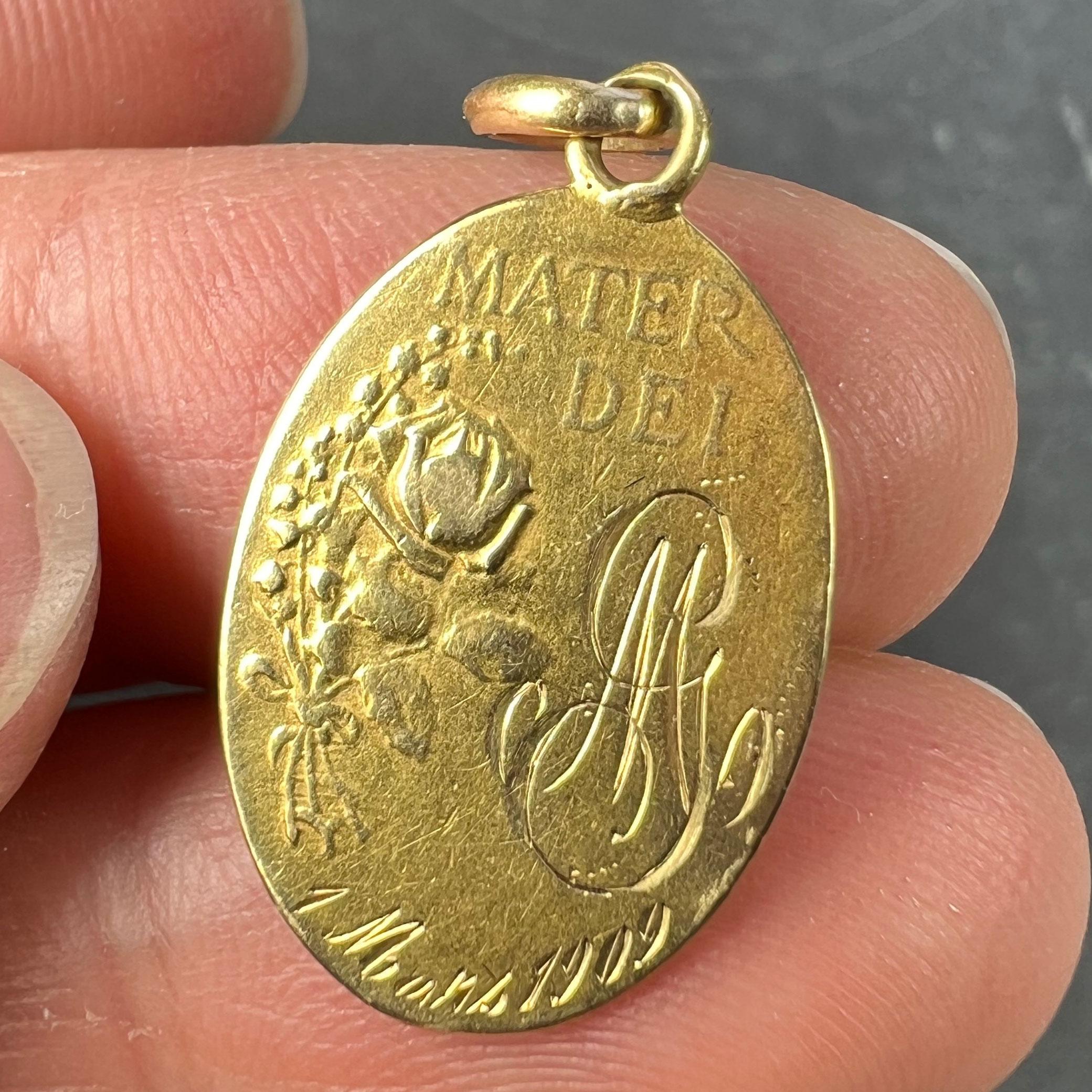French Dropsy Madonna and Child 18K Yellow Gold Charm Pendant 4