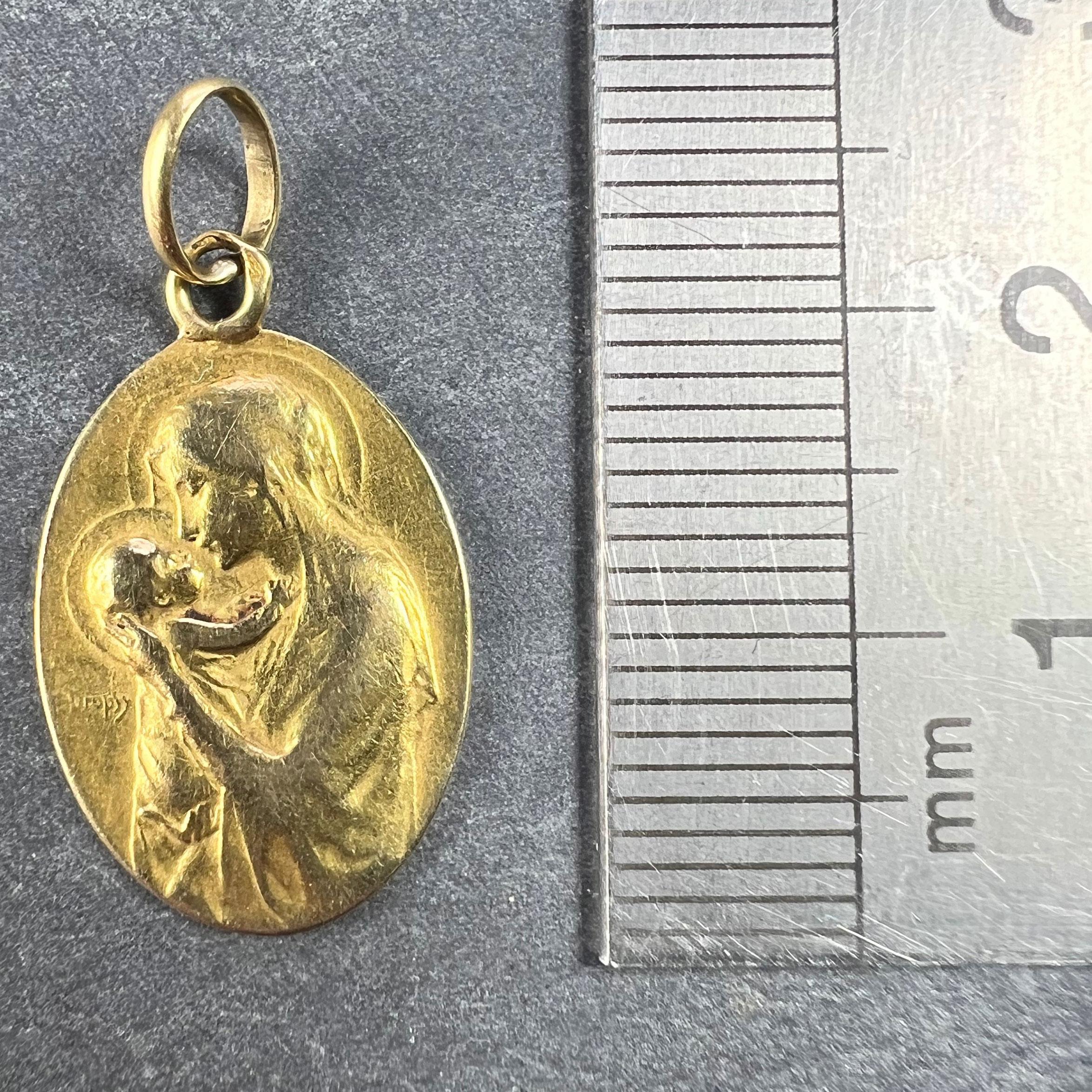 French Dropsy Madonna and Child 18K Yellow Gold Charm Pendant 5