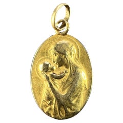 French Dropsy Madonna and Child 18K Yellow Gold Charm Pendant