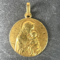 French Dropsy Madonna and Child 18K Yellow Gold Religious Medal Pendant