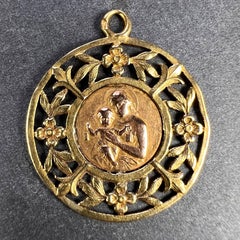 French Dropsy Madonna and Child 18K Yellow Rose Gold Charm Pendant