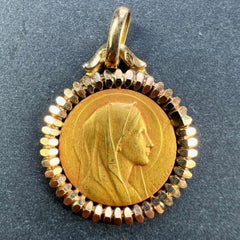French Dropsy Perriat Virgin Mary 18K Yellow Gold Religious Medal Pendant
