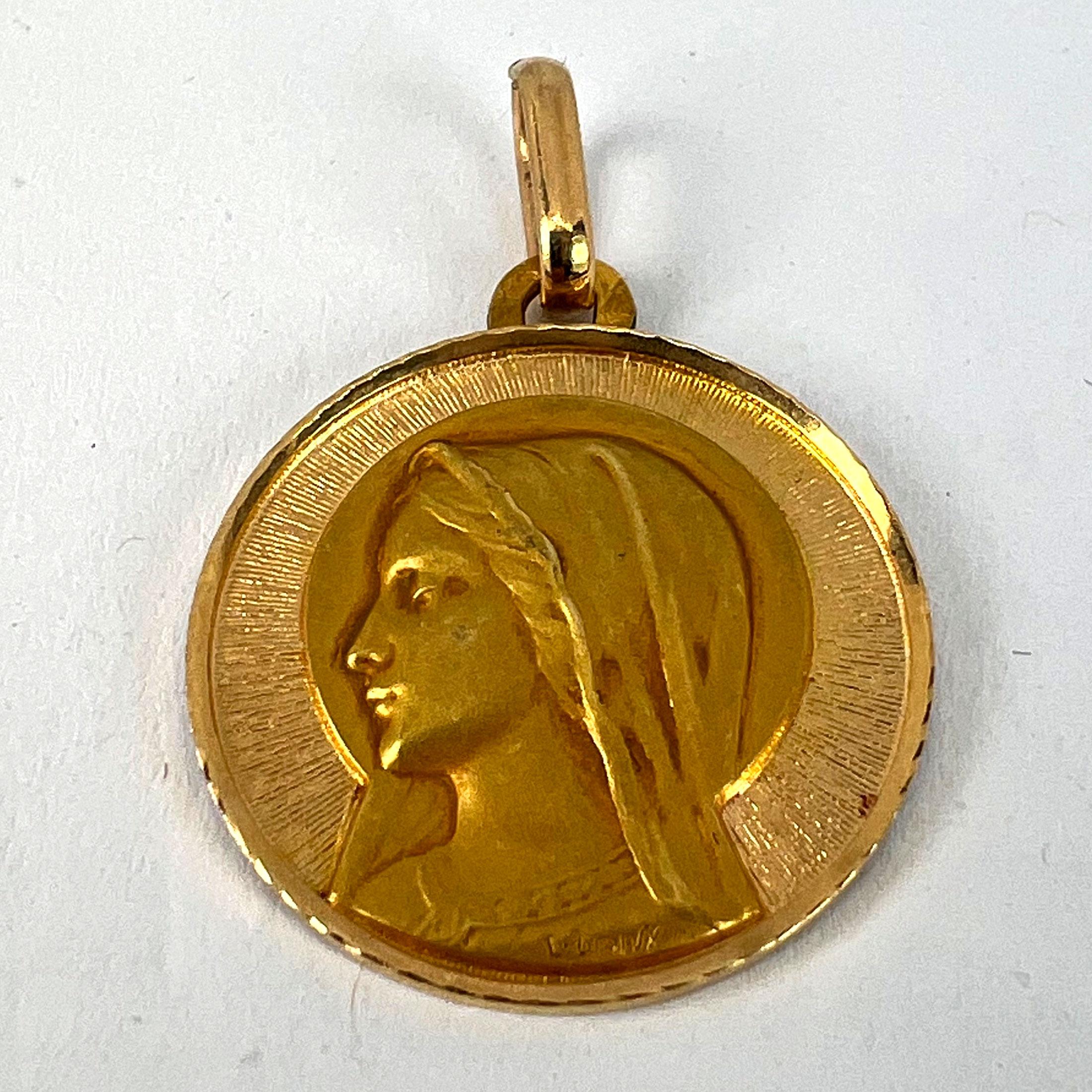 French Dropsy Perroud Virgin Mary 18K Yellow Gold Medal Pendant For Sale 8