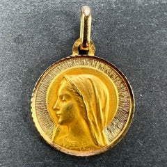 French Dropsy Perroud Virgin Mary 18K Yellow Gold Medal Pendant