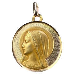 Französisch Dropsy Perroud Jungfrau Maria 18K Gelb Gold Medal Anhänger