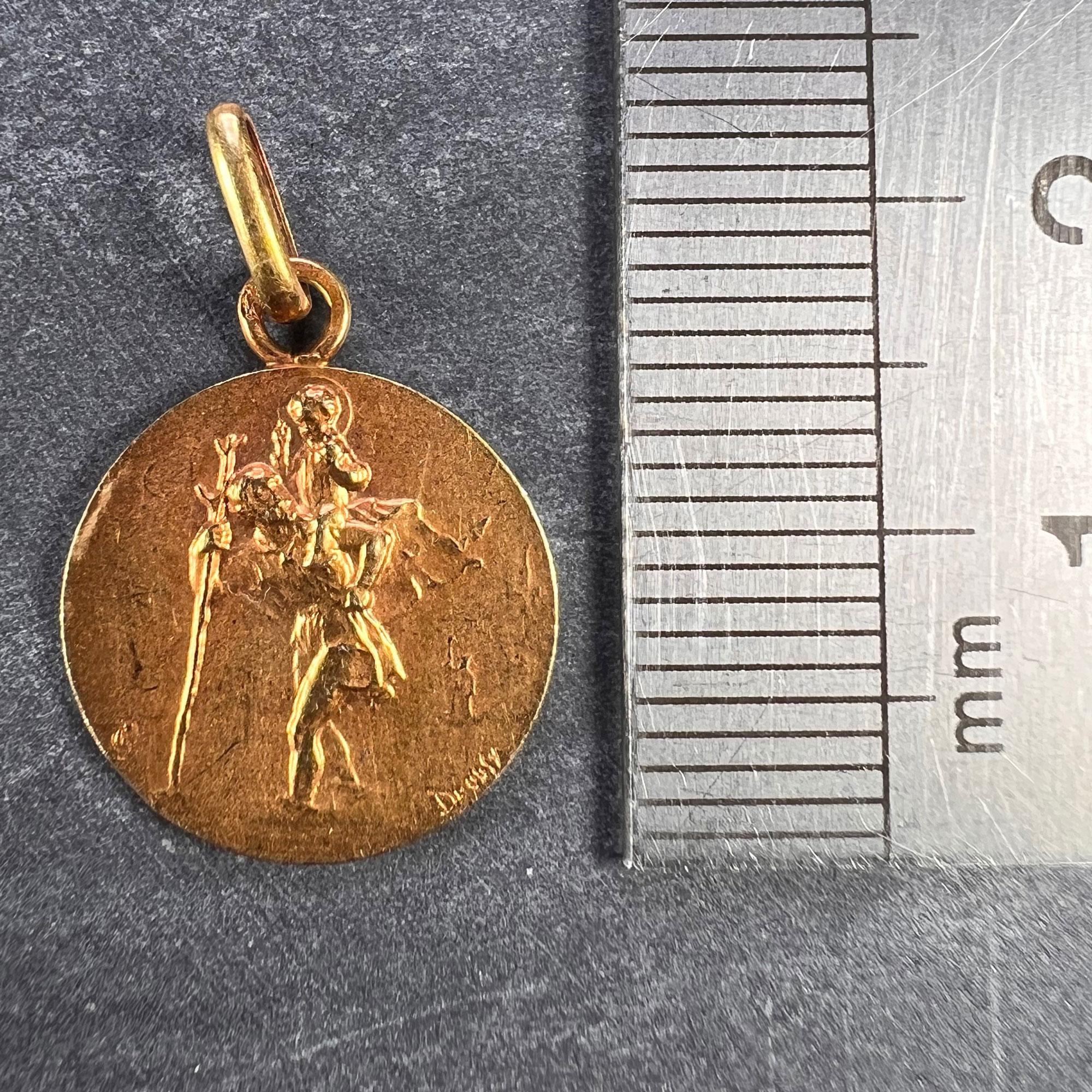 French Dropsy Saint Christopher 18k Yellow Gold Charm Pendant 6
