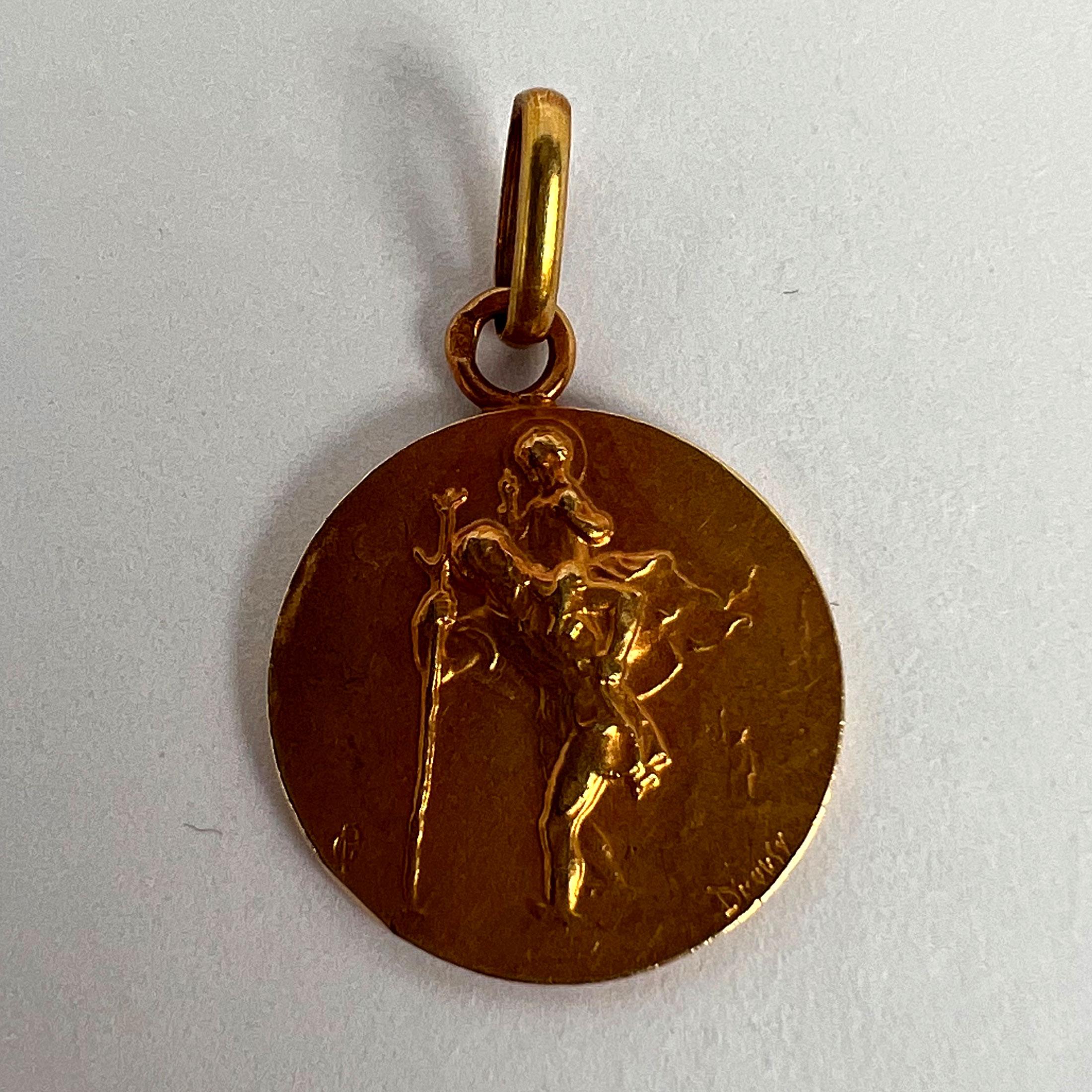 French Dropsy Saint Christopher 18k Yellow Gold Charm Pendant 8