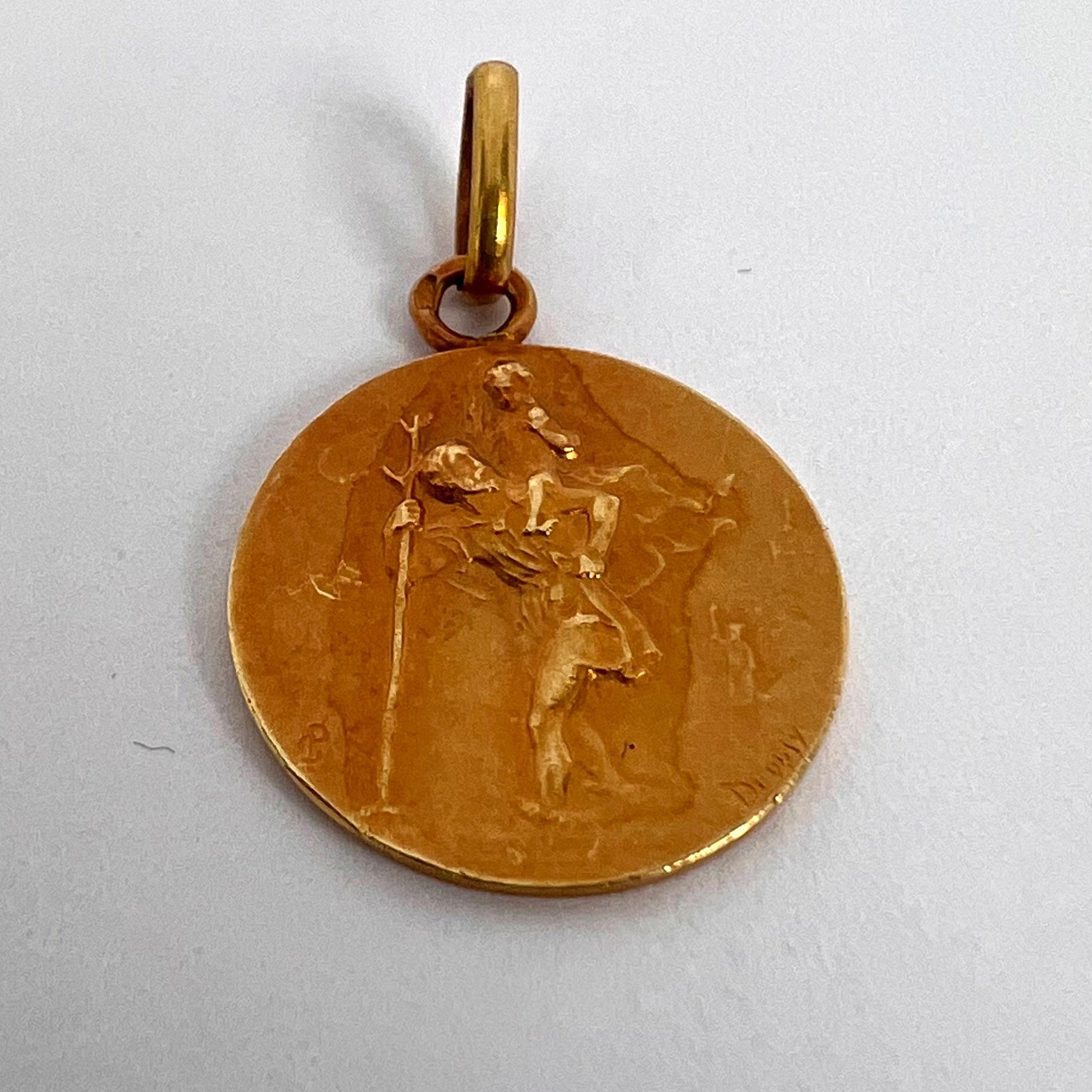 French Dropsy Saint Christopher 18k Yellow Gold Charm Pendant 9