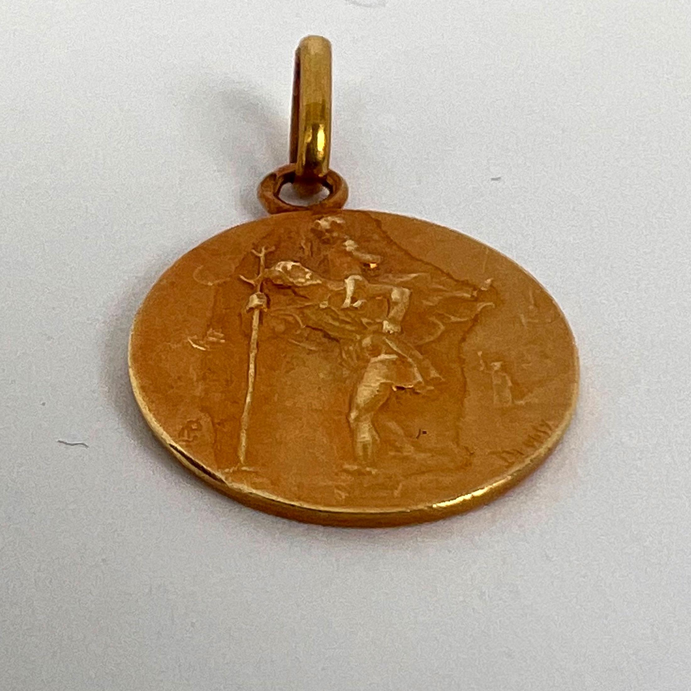French Dropsy Saint Christopher 18k Yellow Gold Charm Pendant 10