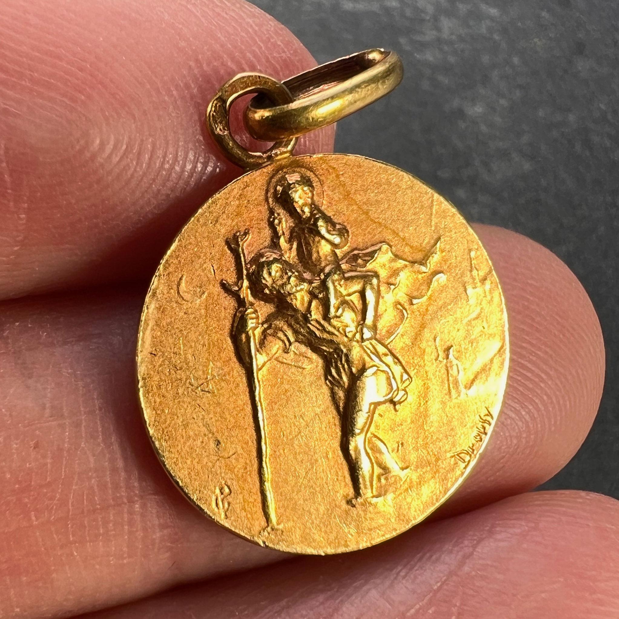 French Dropsy Saint Christopher 18k Yellow Gold Charm Pendant 1