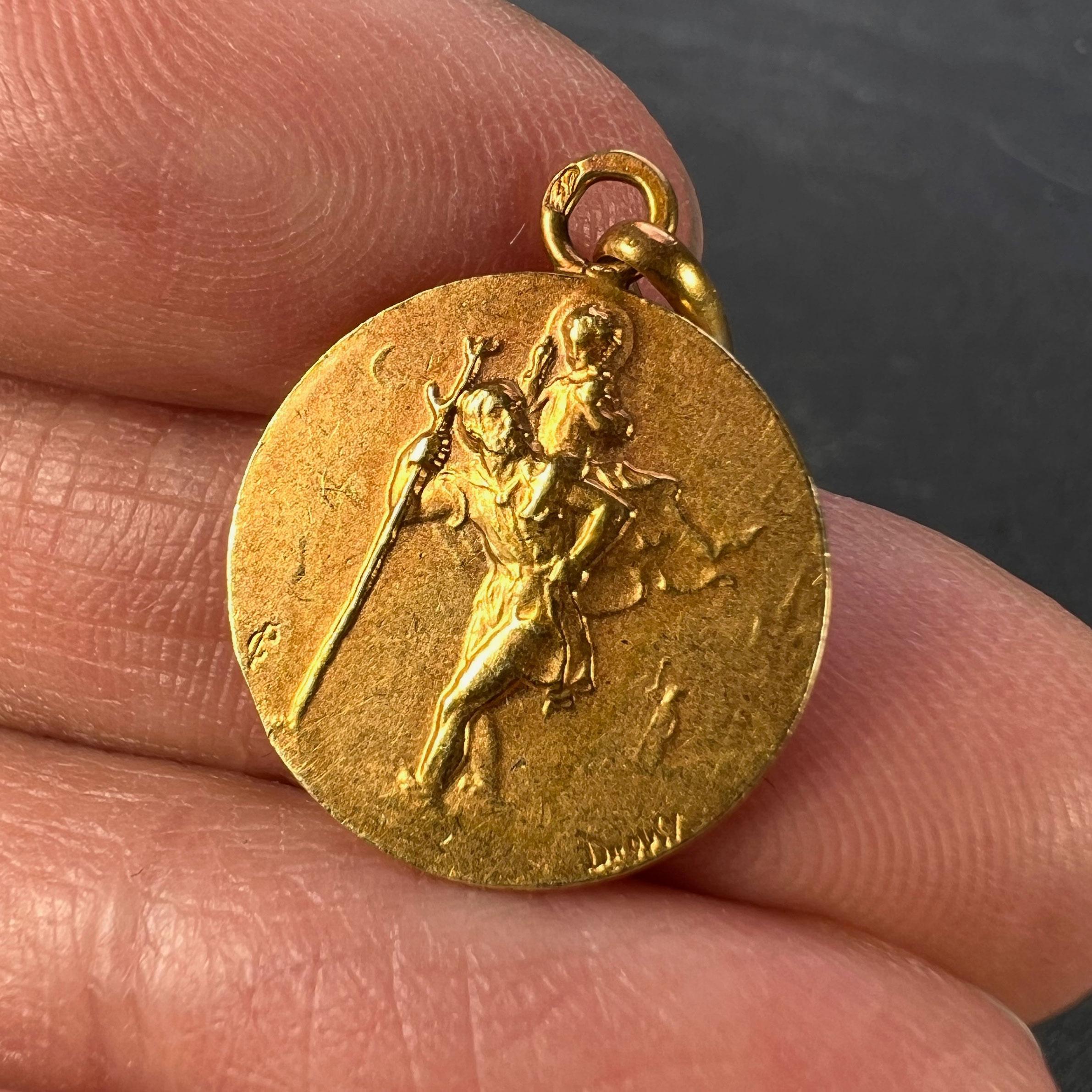 French Dropsy Saint Christopher 18k Yellow Gold Charm Pendant 2