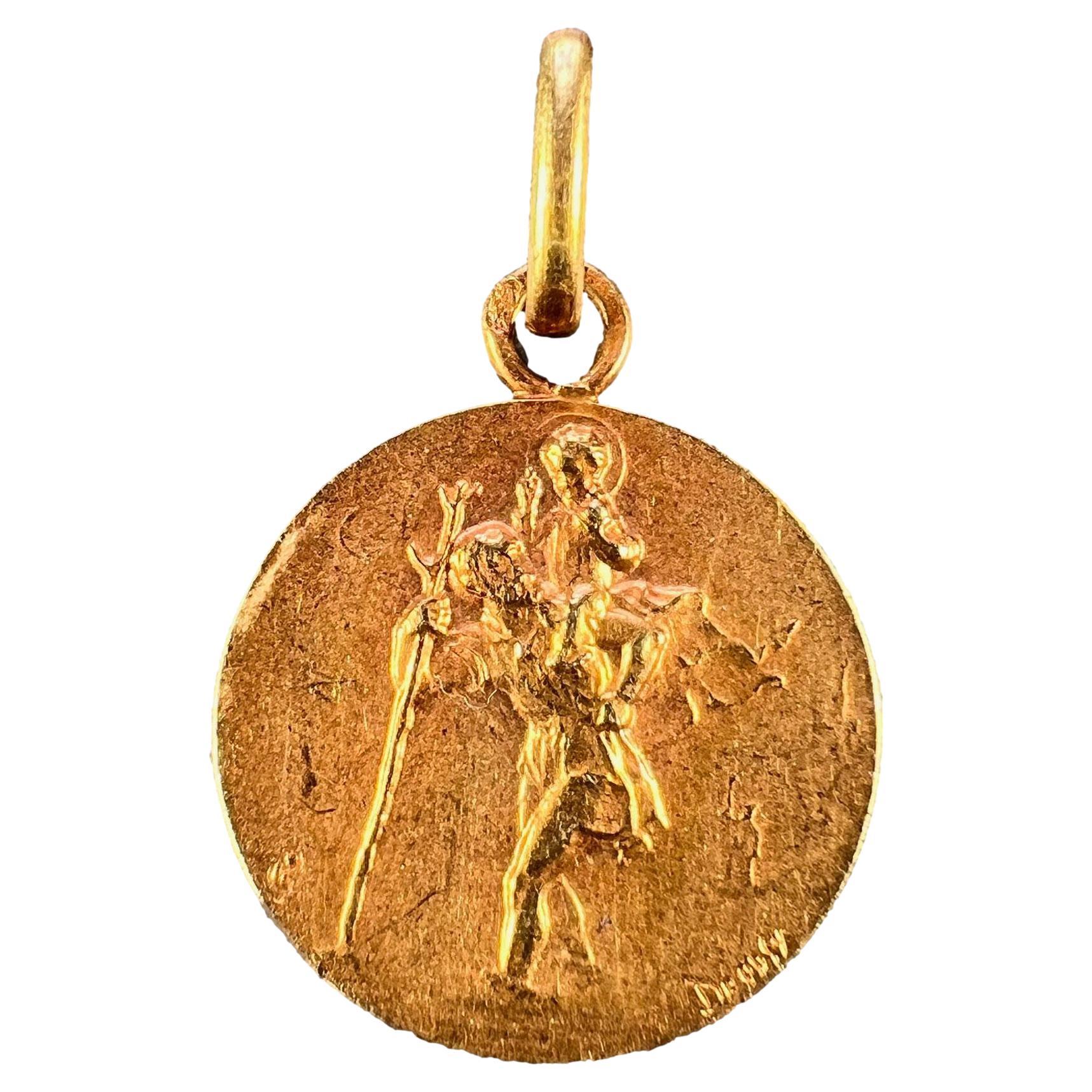 French Dropsy Saint Christopher 18k Yellow Gold Charm Pendant