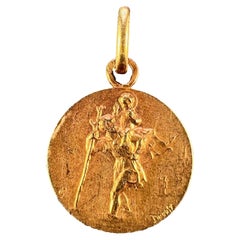 French Dropsy Saint Christopher 18k Yellow Gold Charm Pendant