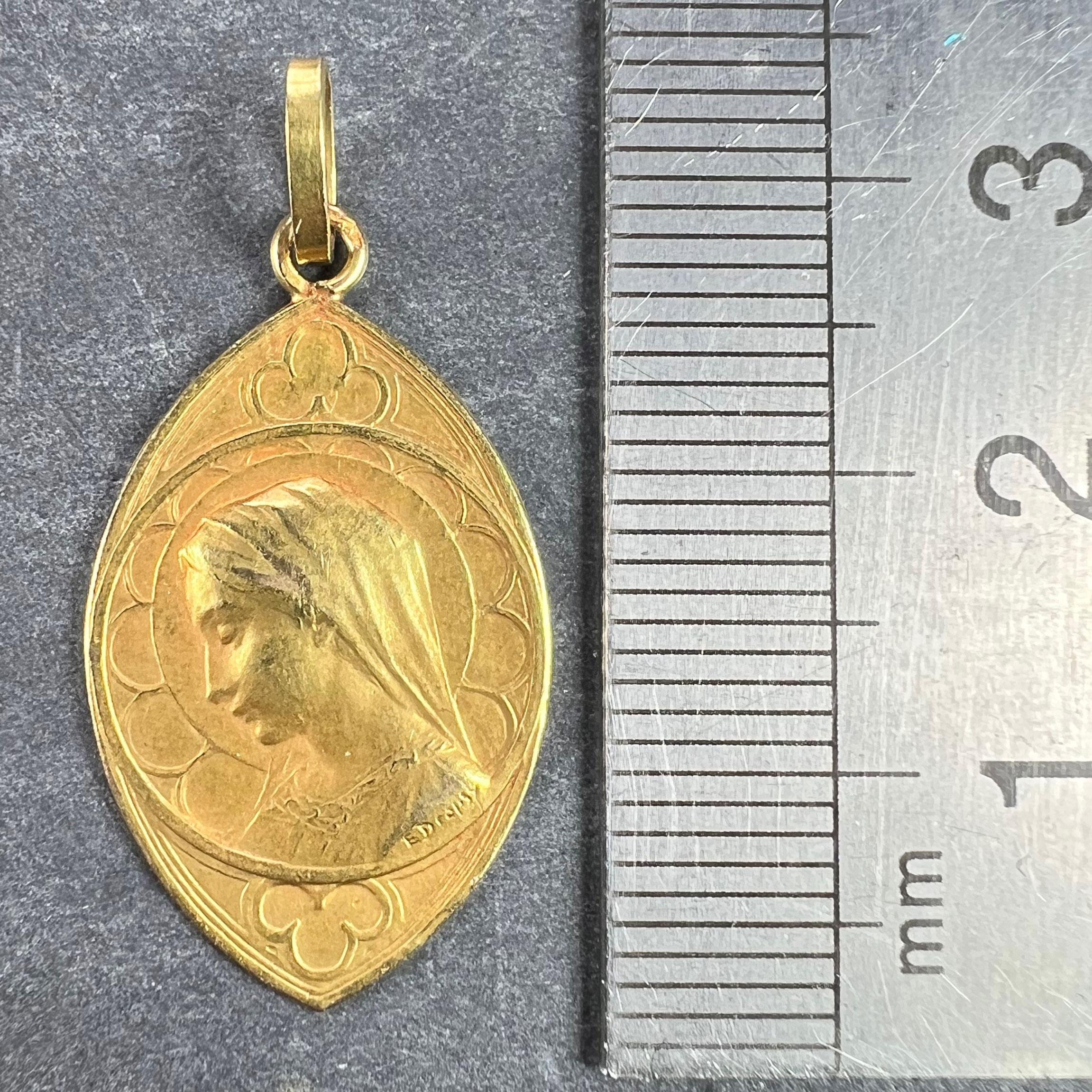 French Dropsy Virgin Mary 18K Yellow Gold Charm Pendant For Sale 6