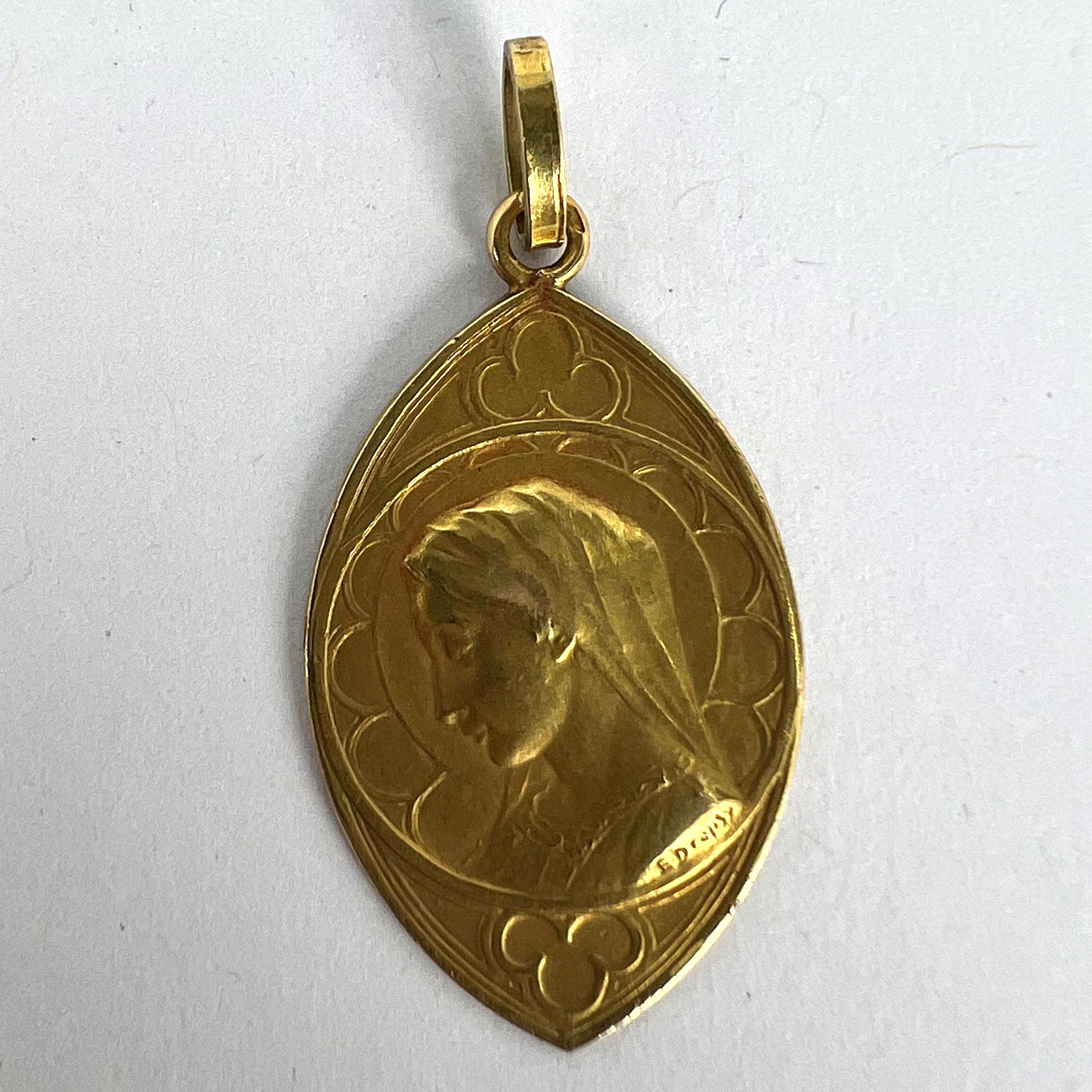 French Dropsy Virgin Mary 18K Yellow Gold Charm Pendant For Sale 8