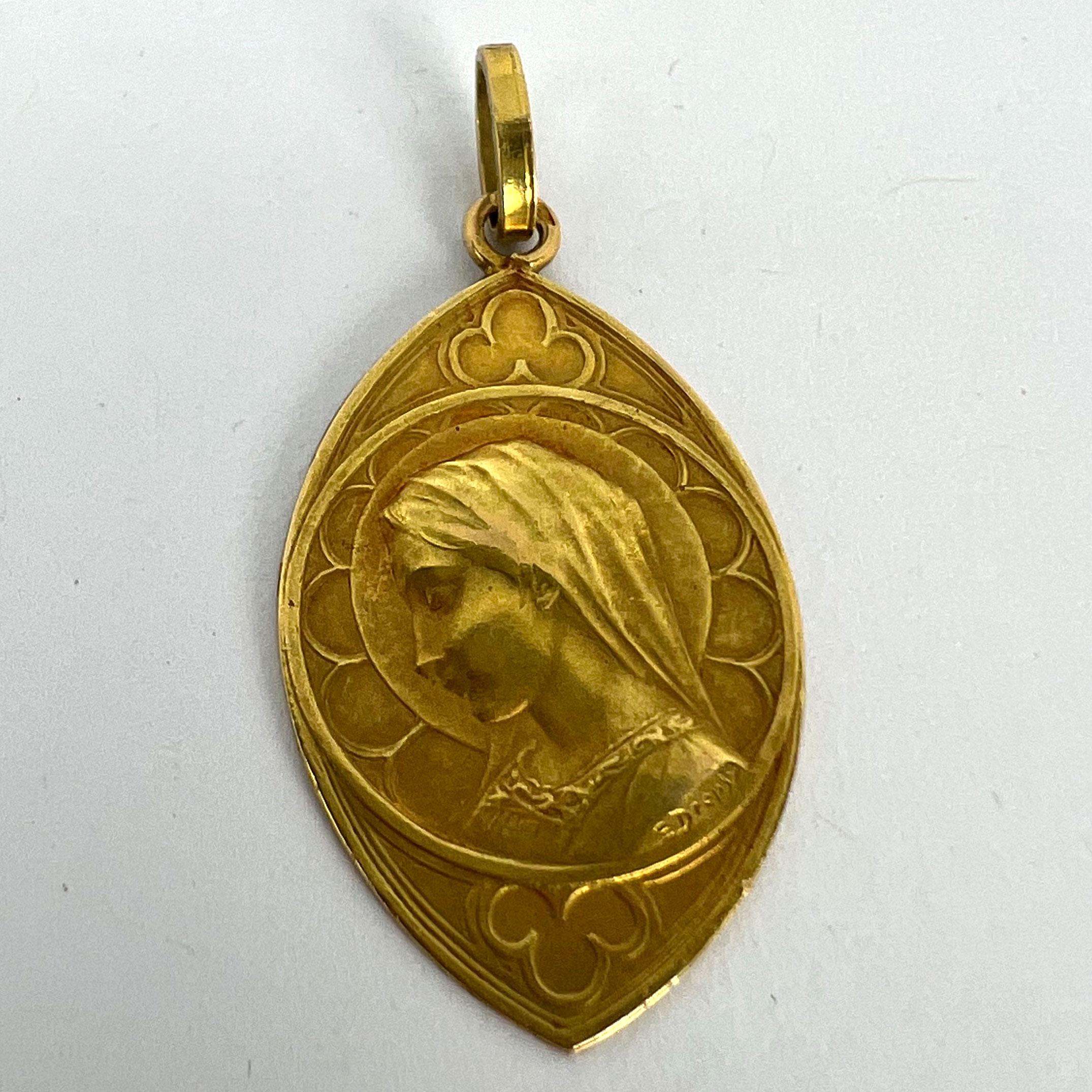French Dropsy Virgin Mary 18K Yellow Gold Charm Pendant For Sale 9