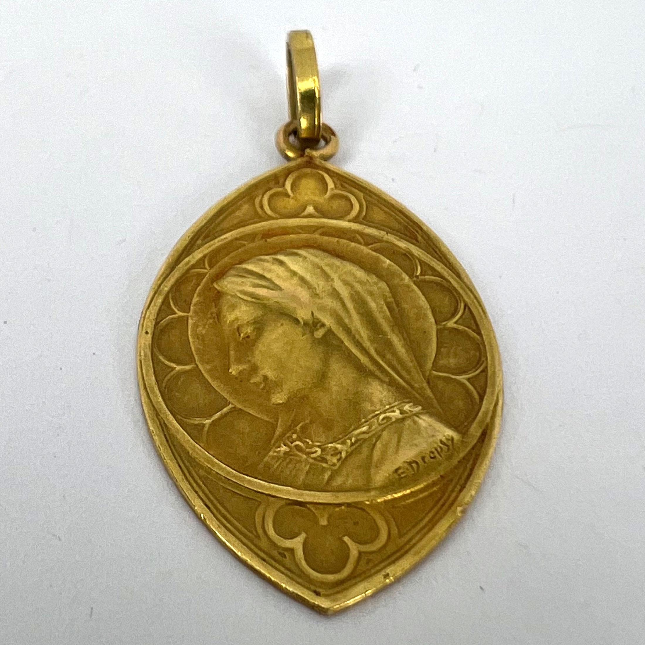 French Dropsy Virgin Mary 18K Yellow Gold Charm Pendant For Sale 10
