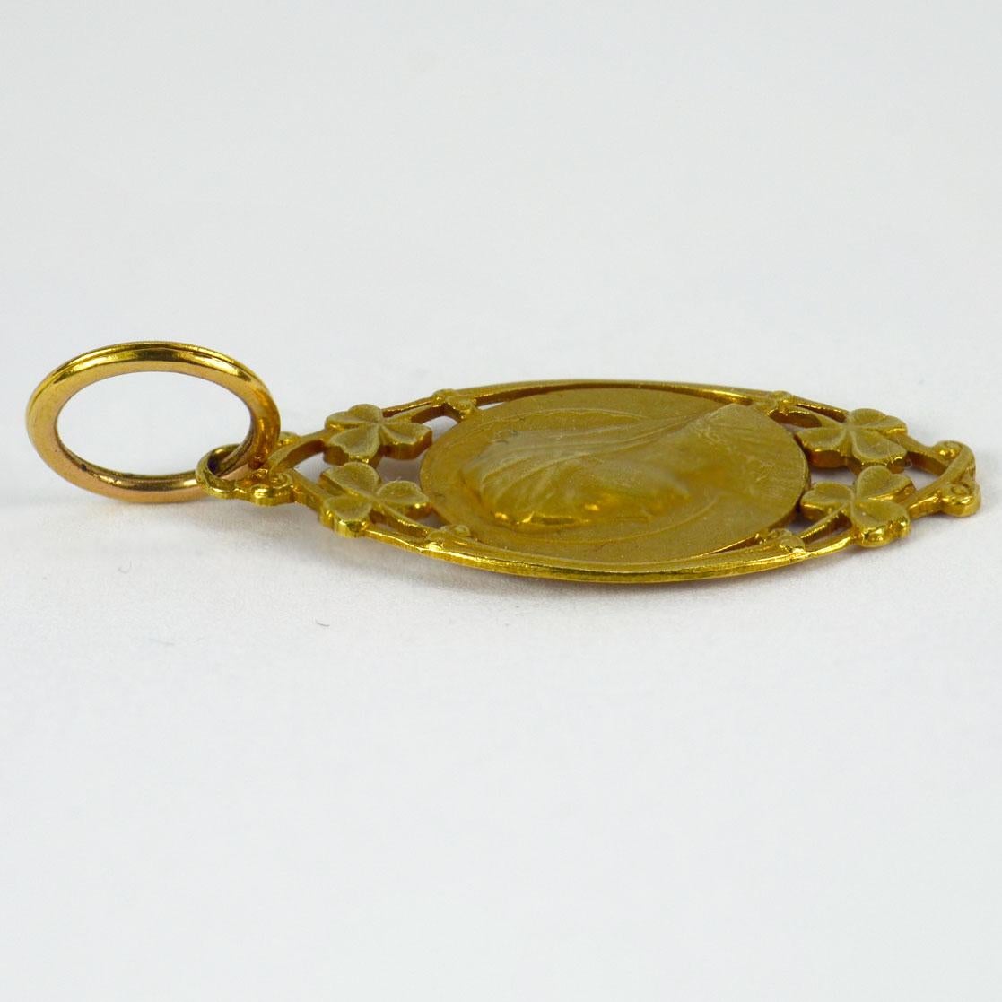 French Dropsy Virgin Mary 18K Yellow Gold Charm Pendant In Good Condition In London, GB