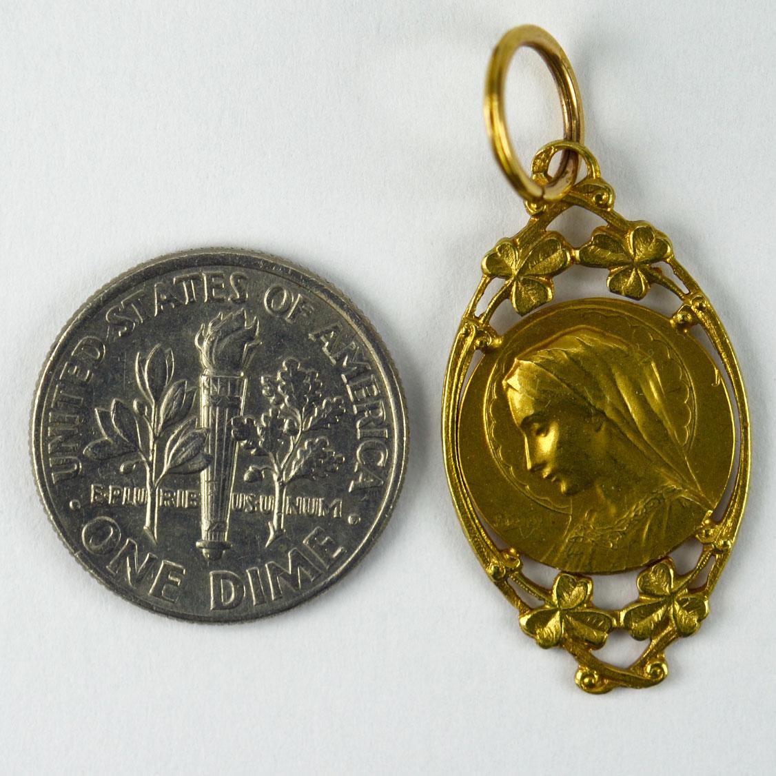 French Dropsy Virgin Mary 18K Yellow Gold Charm Pendant 2