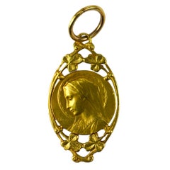 Antique French Dropsy Virgin Mary 18K Yellow Gold Charm Pendant