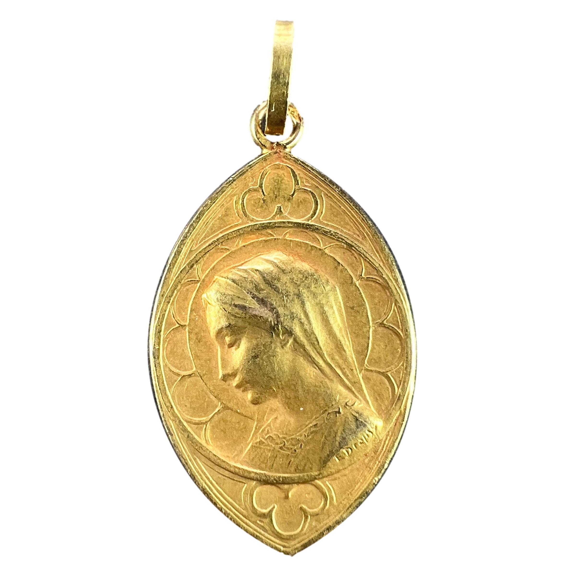 French Dropsy Virgin Mary 18K Yellow Gold Charm Pendant