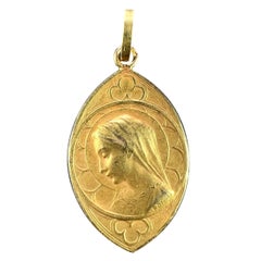 Vintage French Dropsy Virgin Mary 18K Yellow Gold Charm Pendant