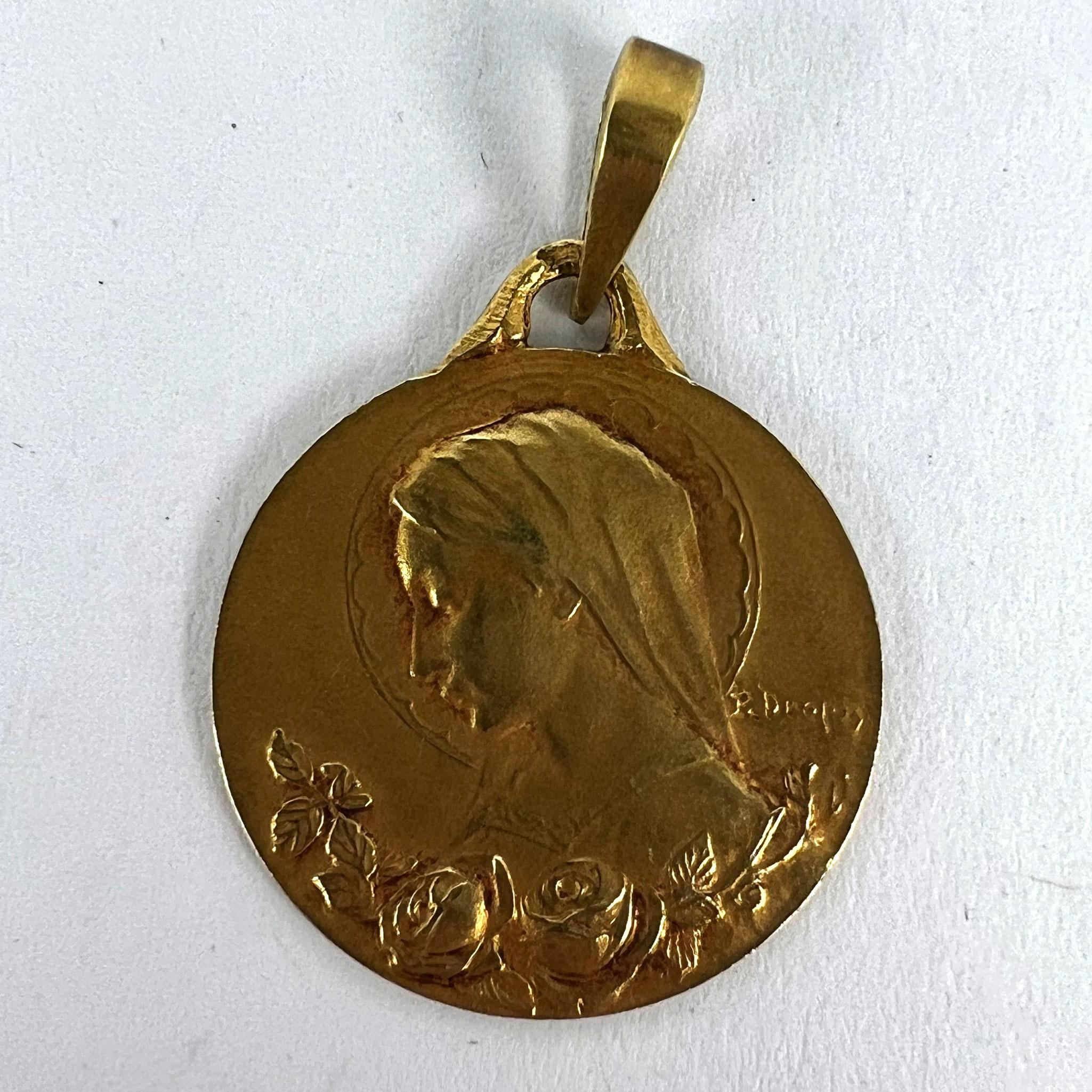 French Dropsy Virgin Mary 18K Yellow Gold Medal Charm Pendant 8