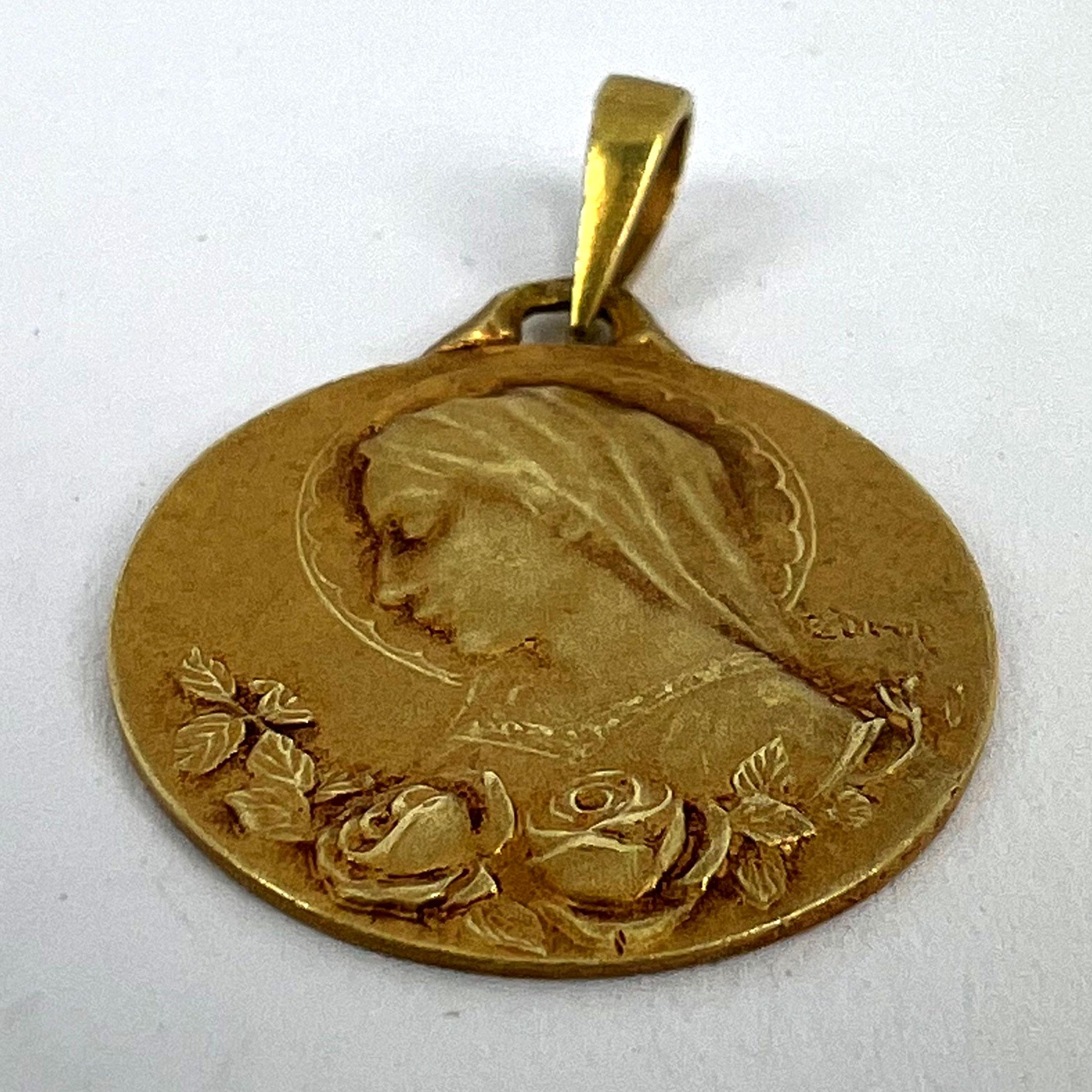 French Dropsy Virgin Mary 18K Yellow Gold Medal Charm Pendant 10