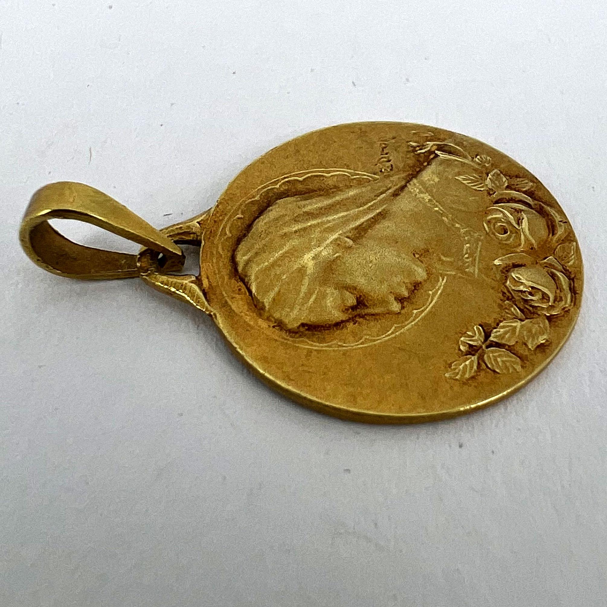 French Dropsy Virgin Mary 18K Yellow Gold Medal Charm Pendant 11