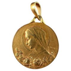 French Dropsy Virgin Mary 18K Yellow Gold Medal Charm Pendant