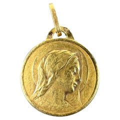 Colgante con medalla de oro amarillo de 18 quilates de la Virgen María de la Gota Francesa